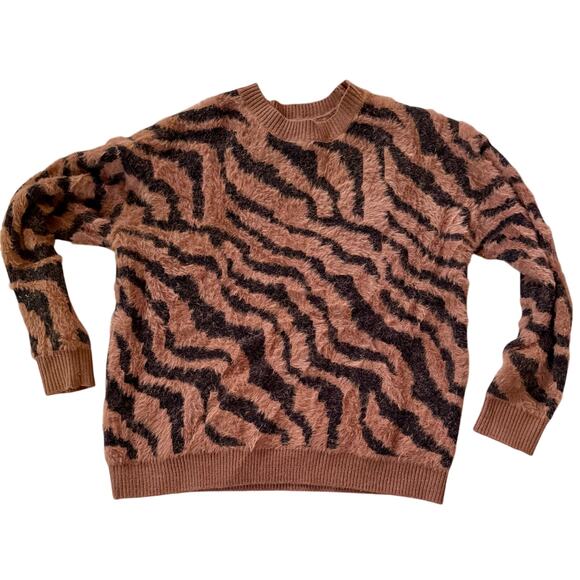 Revolve House Of Harlow 1960 Animal Print Knit Sweater Brown Black Zebra Medium - Picture 2 of 8